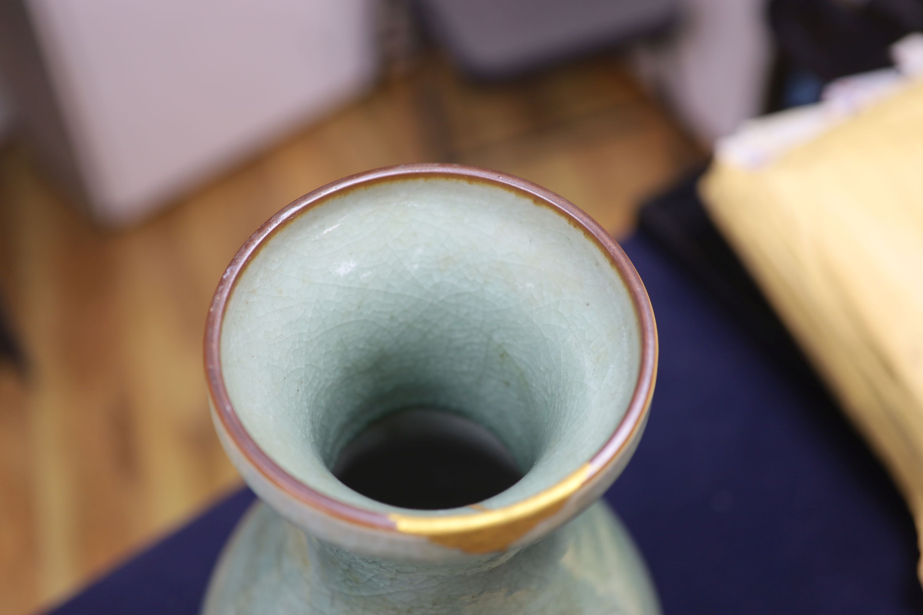 A Chinese celadon crackleglaze vase, probably 17th century or earlier, height 38cm